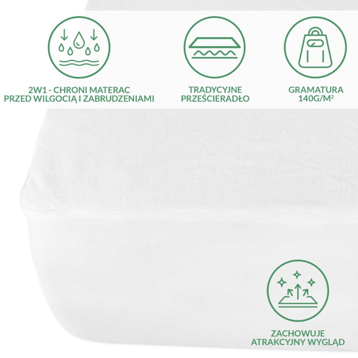 Prześcieradło ochronne wodoodporne z gumką 2w1, rozmiar 90x200 SMARTCEL kolor biały