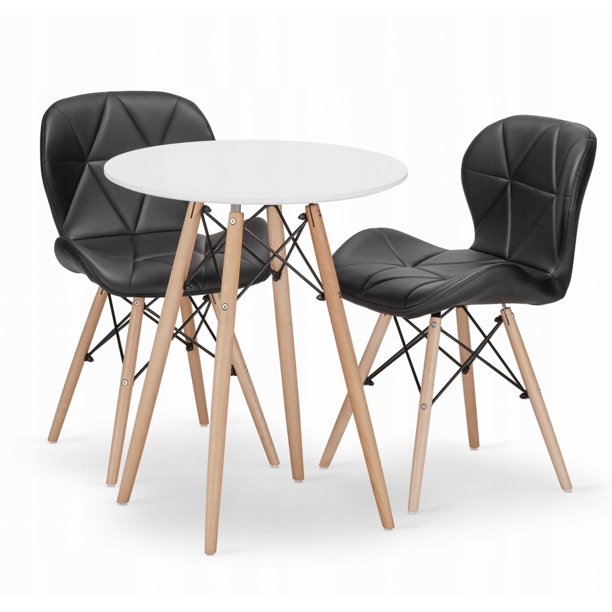 Zestaw Stół+ 2 Krzesła Czarne Do Jadalni Kuchni Salonu Biura Okrągły Biały