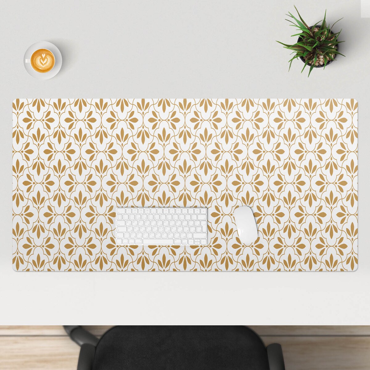 Brązowa mata na biurko Ornament roślinny, 120x60 cm