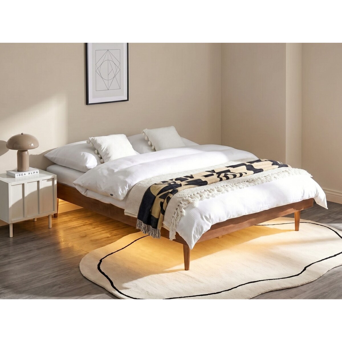 Łóżko LED TOUCY 140 x 200 cm Jesion brązowy