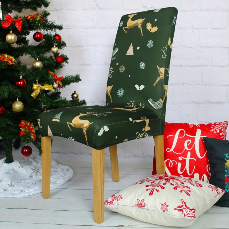 Pokrowiec Na Krzesło Zielony Świąteczne Wzory Elastyczny
