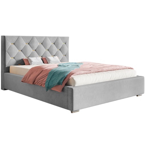 Łóżko tapicerowane 160x200 BEN 17 do sypialni z pojemnikiem na pościl-szary