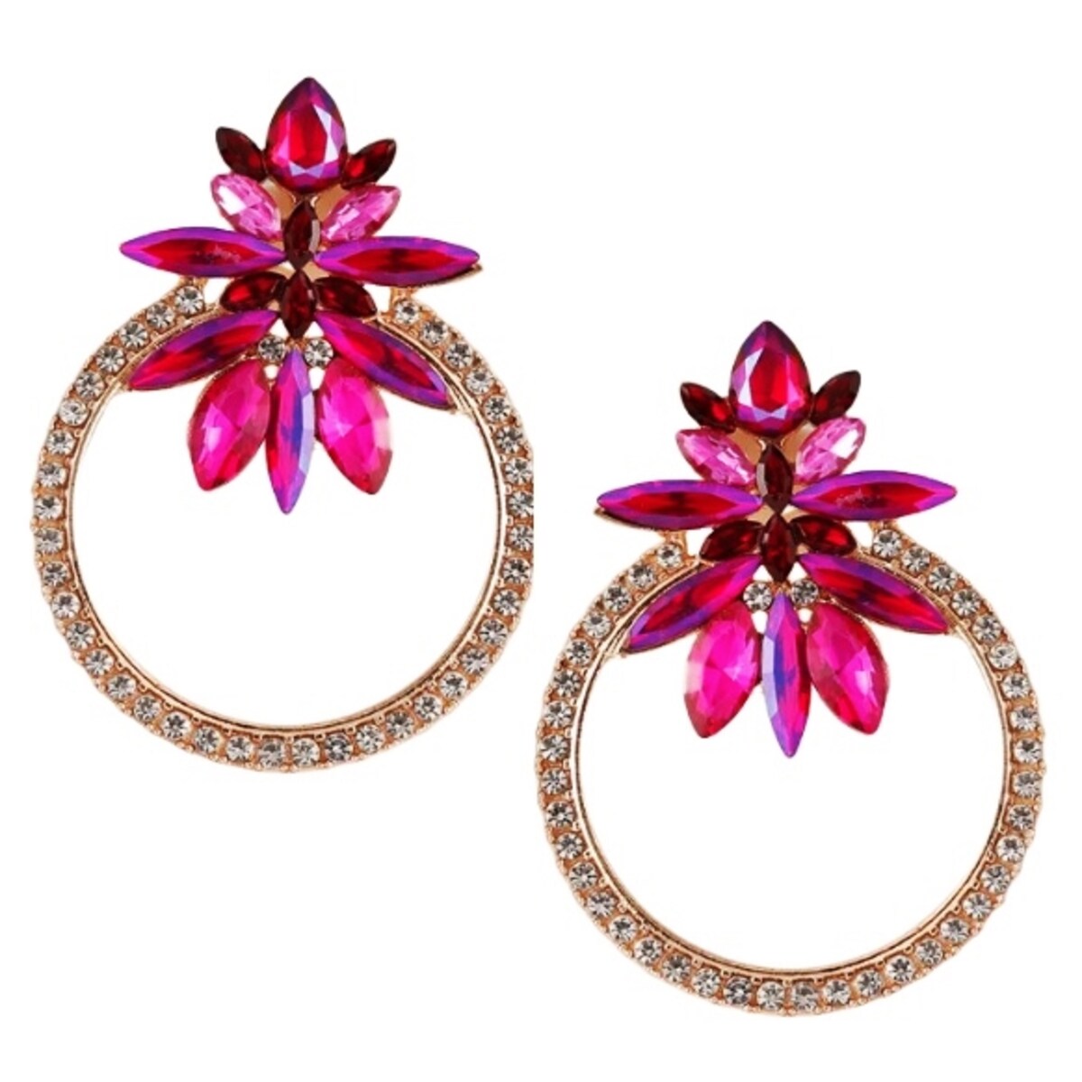 Efektowne kolczyki koła w kolorze złotym z FUKSJĄ cyrkonie kryształki GLAM