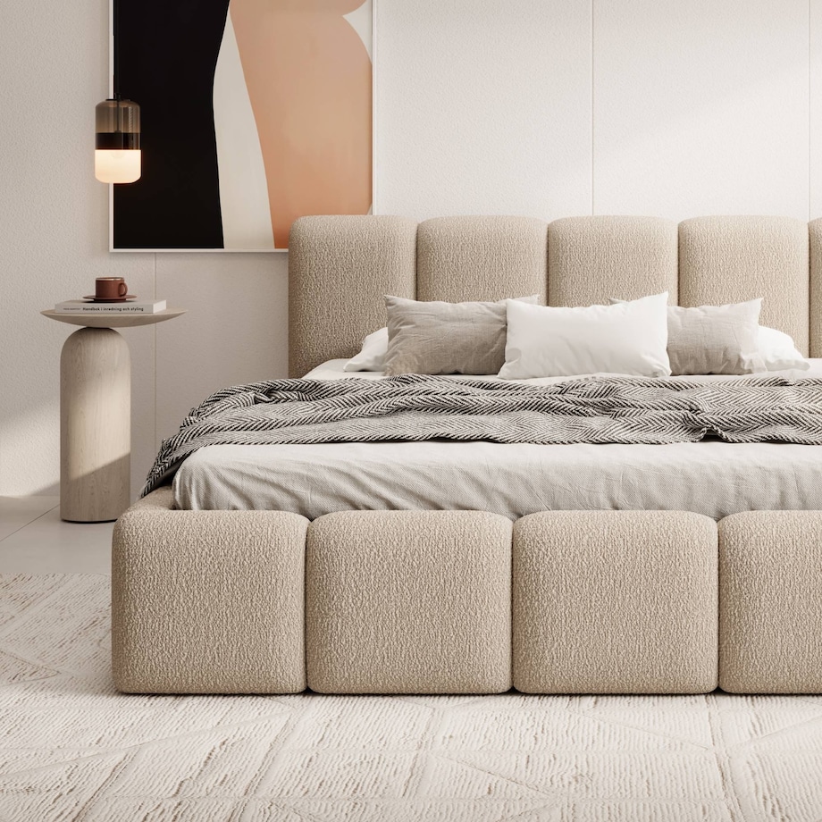 Łóżko tapicerowane 160x200 cm beżowe bouclé Fera