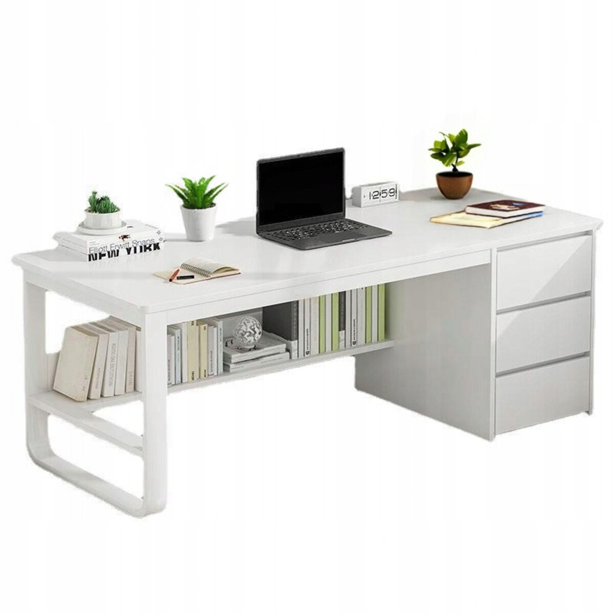 Biurko komputerowe loft białe 3 półki skandynawski nowoczesne 120 cm