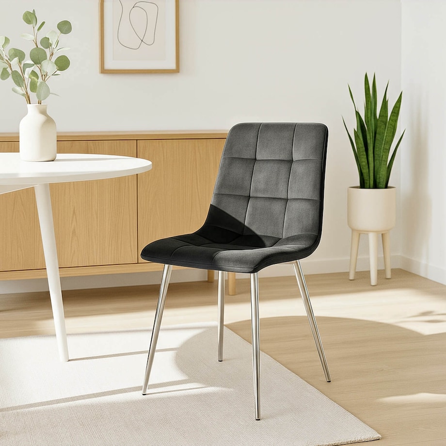 Krzesło Tapicerowane Pikowane Welurowe Kuchenne Do Jadalni Czarne CESAR