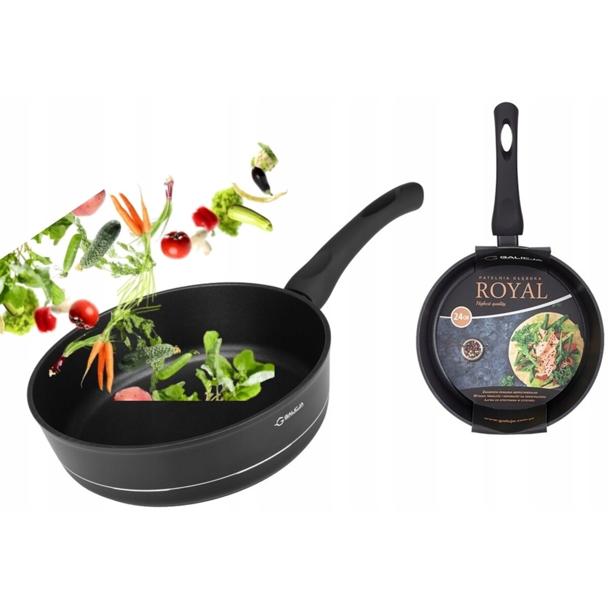Patelnia wok do smażenia gotowania głęboka 26 cm ROYAL CZARNA wysoka