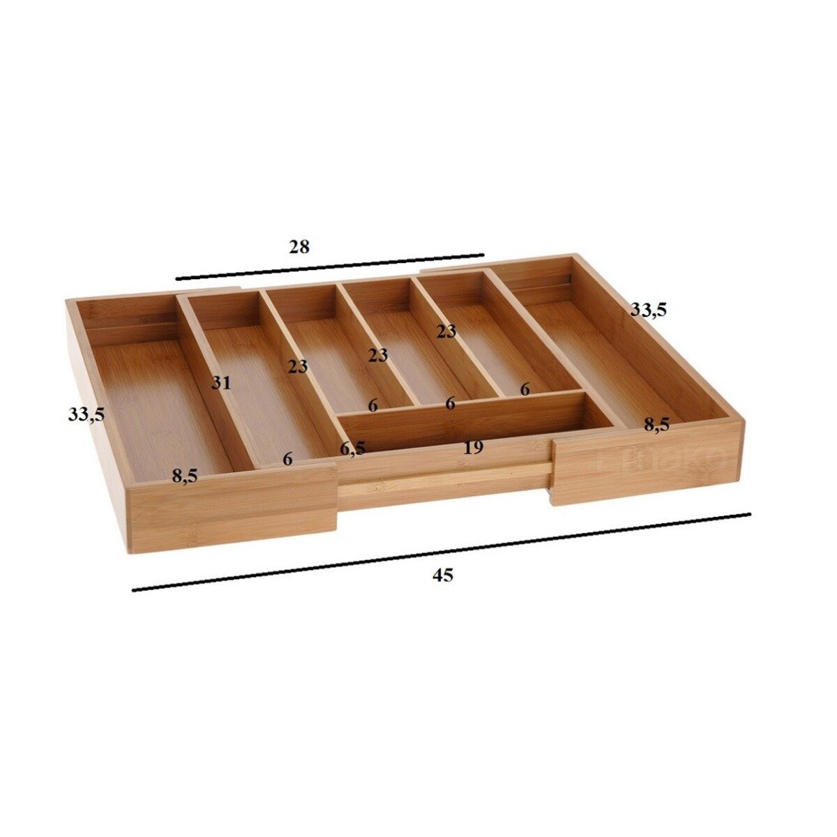 Rozsuwany pojemnik na sztućce, wkład do szuflady, 28,5 - 45 x 34 x 5 cm