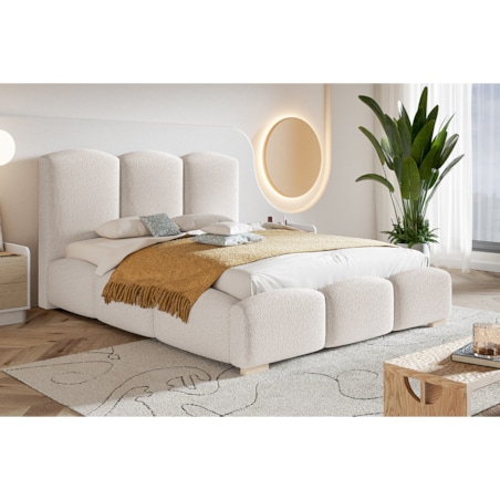 Łóżko sypialniane 200x200 BEN 14 tkanina boucle- kolor ecru