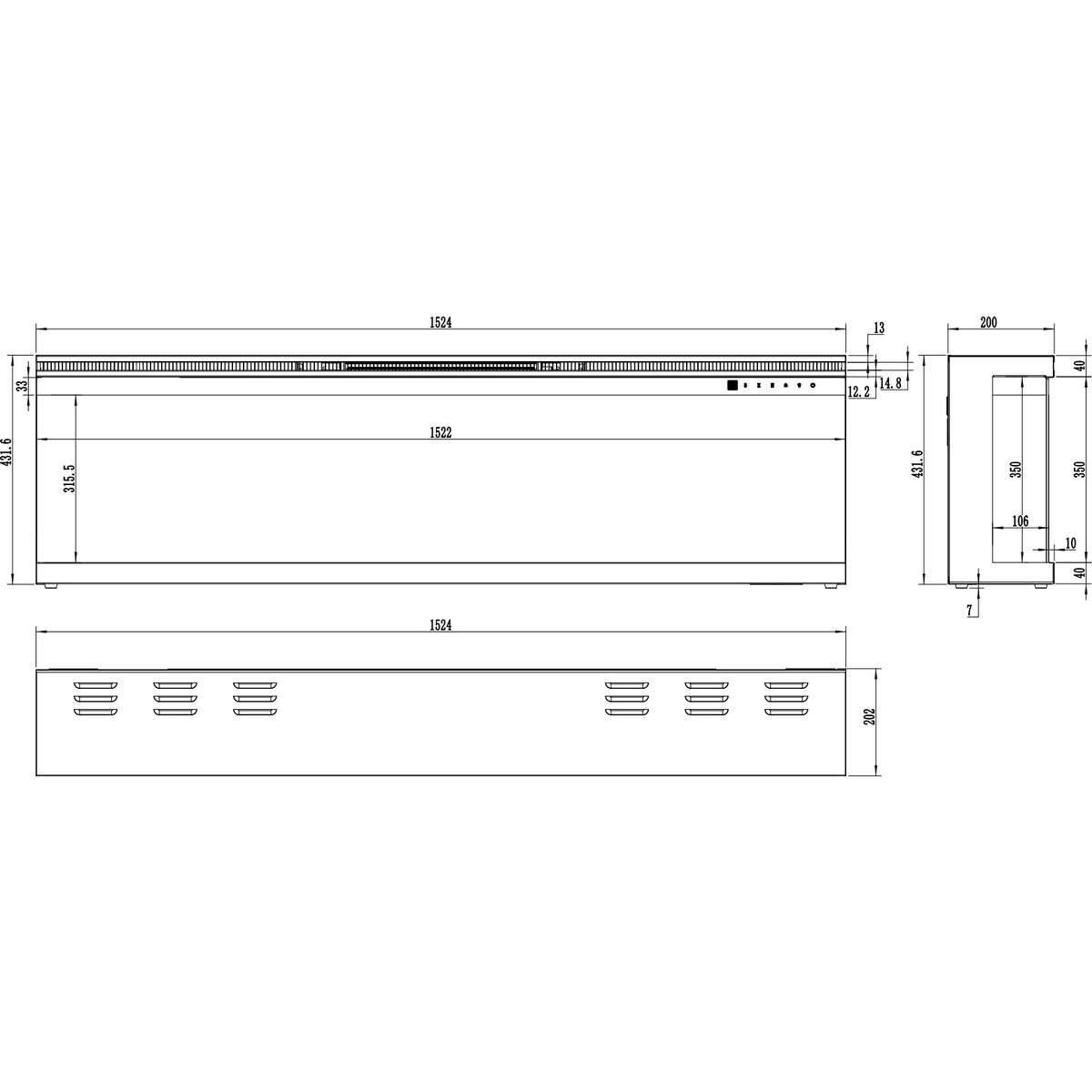 Kominek elektryczny à 3 côtés AFLAMO Unique 153 - ścienny i do zabudowy - 153x44x20 cm - kominek LED - funkcja grzania 750/1500 W