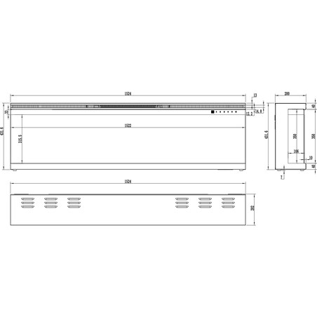 Kominek elektryczny à 3 côtés AFLAMO Unique 153 - ścienny i do zabudowy - 153x44x20 cm - kominek LED - funkcja grzania 750/1500 W