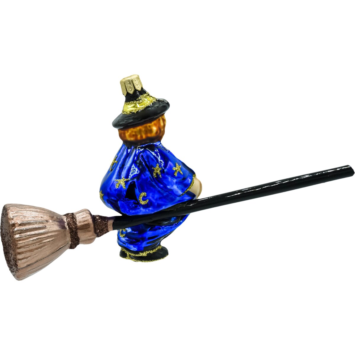 Bombka choinkowa szklana: Niebieska Czarownica na Miotle