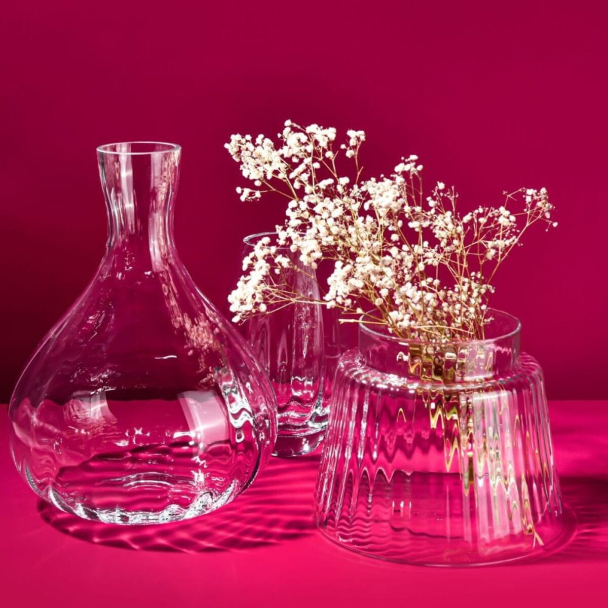 Szeroki Wazon Szklany z Pionowym Optykiem 20 cm Rustykalny na Duży Bukiet