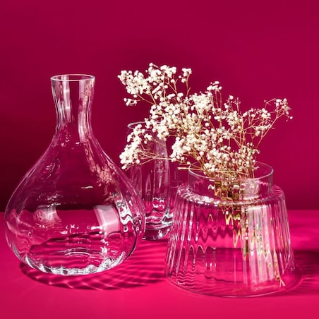 Szeroki Wazon Szklany z Pionowym Optykiem 20 cm Rustykalny na Duży Bukiet