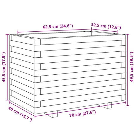 vidaXL Donica ogrodowa, biała, 70x40x49,5 cm, lite drewno sosnowe