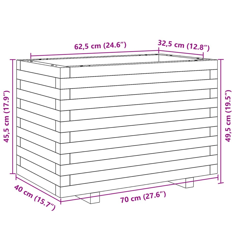 vidaXL Donica ogrodowa, biała, 70x40x49,5 cm, lite drewno sosnowe