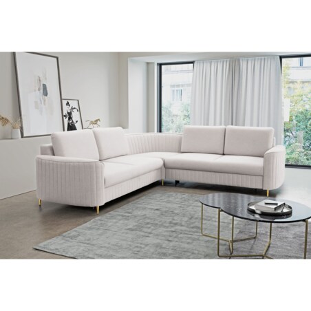 Narożnik z funkcją spania i pojemnikiem na pościel LOREN, zimny beż