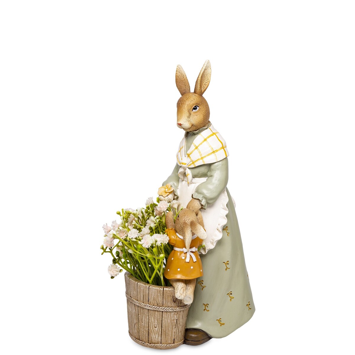 Dekoracja - króliczka i mała króliczka z koszem kwiatów 25x11,5x15 cm LAPIN - V