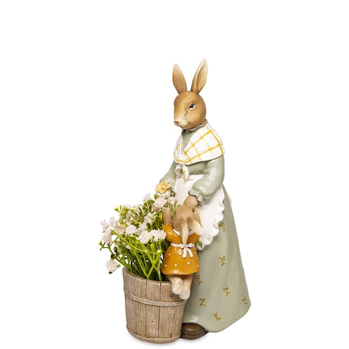 Dekoracja - króliczka i mała króliczka z koszem kwiatów 25x11,5x15 cm LAPIN - V