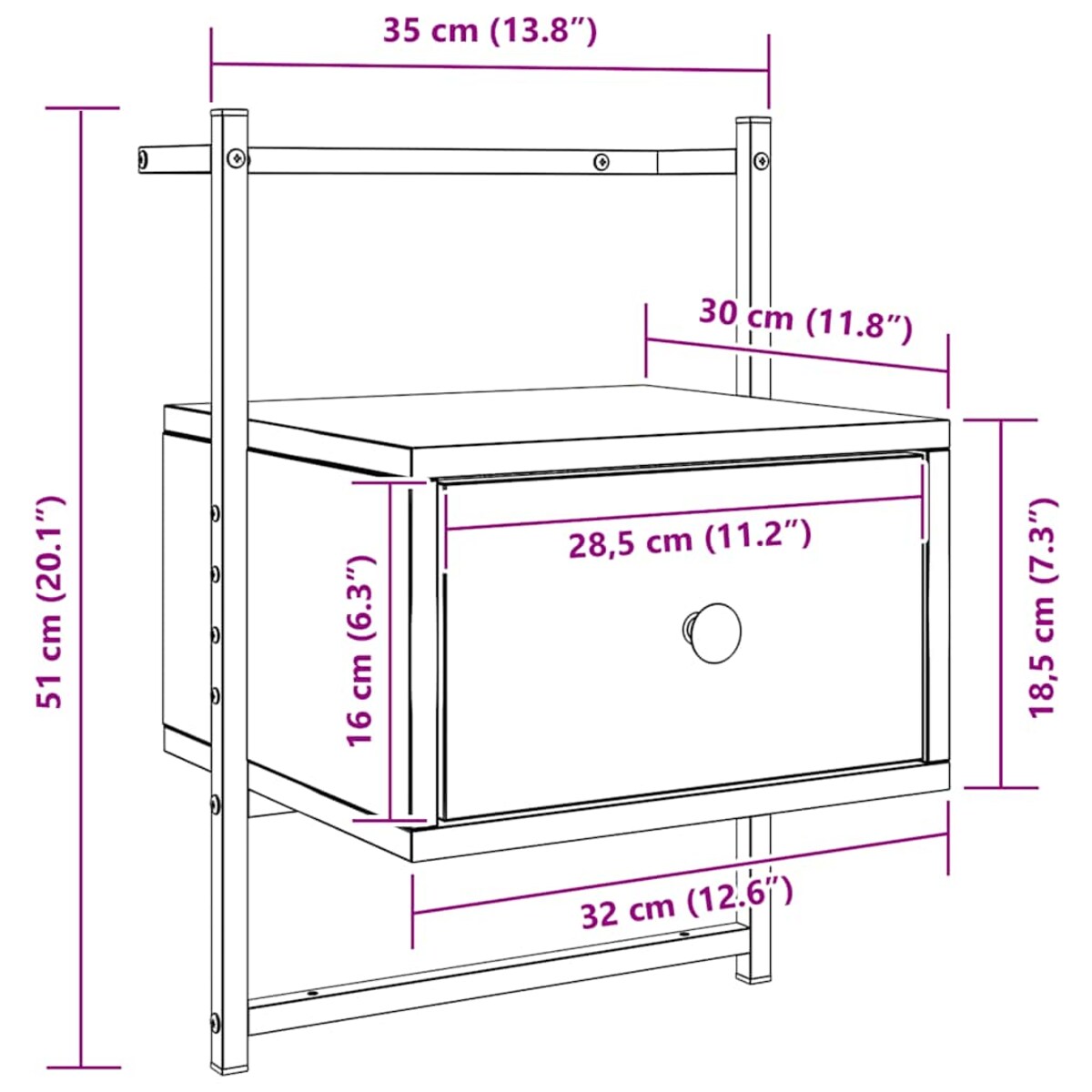 vidaXL Szafka nocna, wisząca, dąb sonoma, 35x30x51 cm