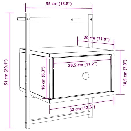 vidaXL Szafka nocna, wisząca, dąb sonoma, 35x30x51 cm