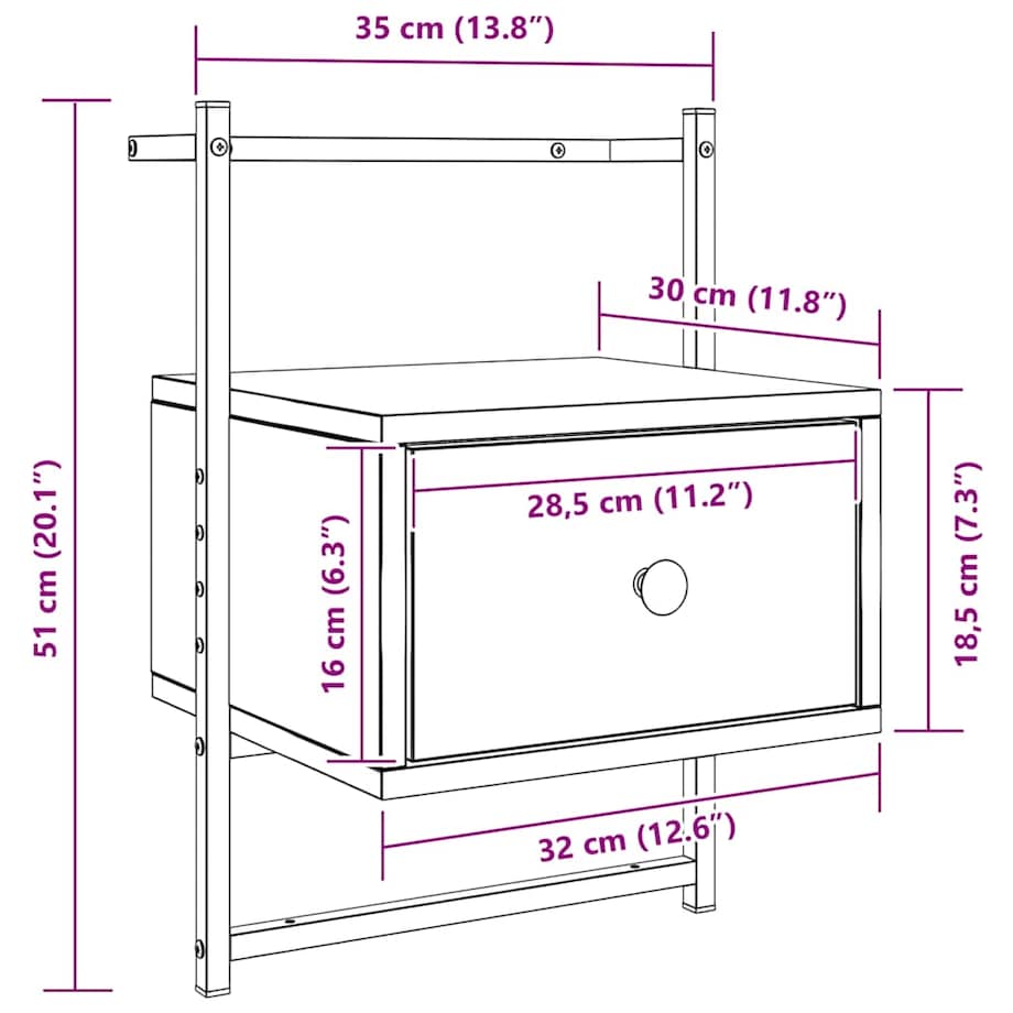 vidaXL Szafka nocna, wisząca, dąb sonoma, 35x30x51 cm