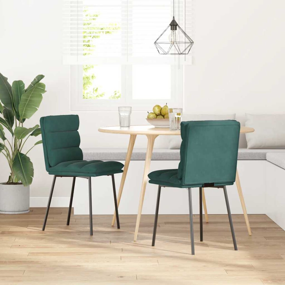 vidaXL Krzesła stołowe, 2 szt., ciemnozielone, obite aksamitem