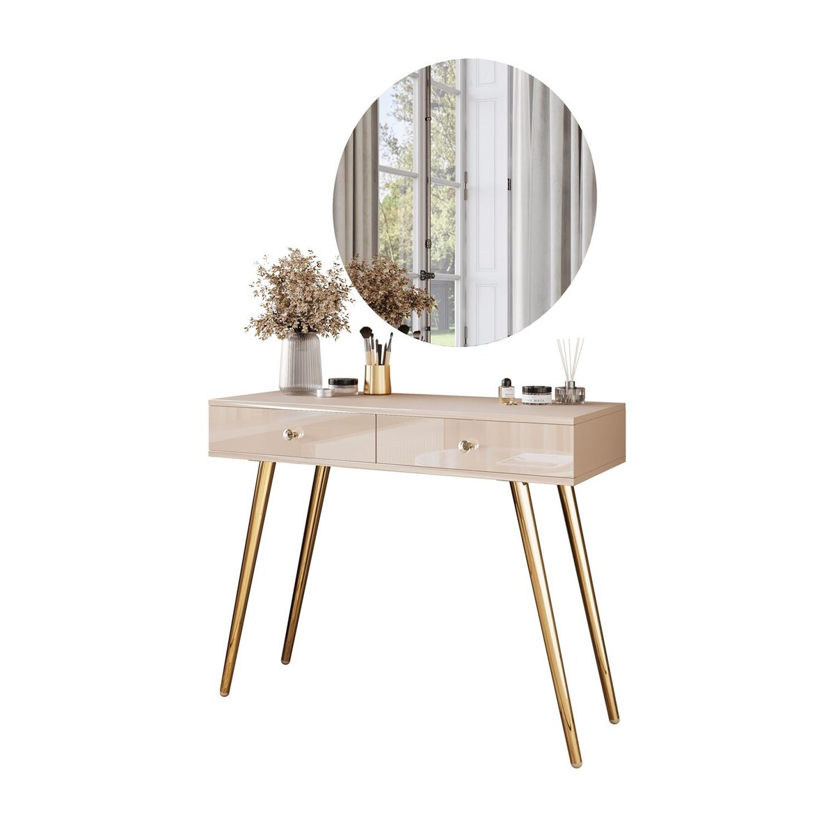 Toaletka SIENNA GLAMOUR KASZMIR z lustrem LED, uchwyt biały kryształ