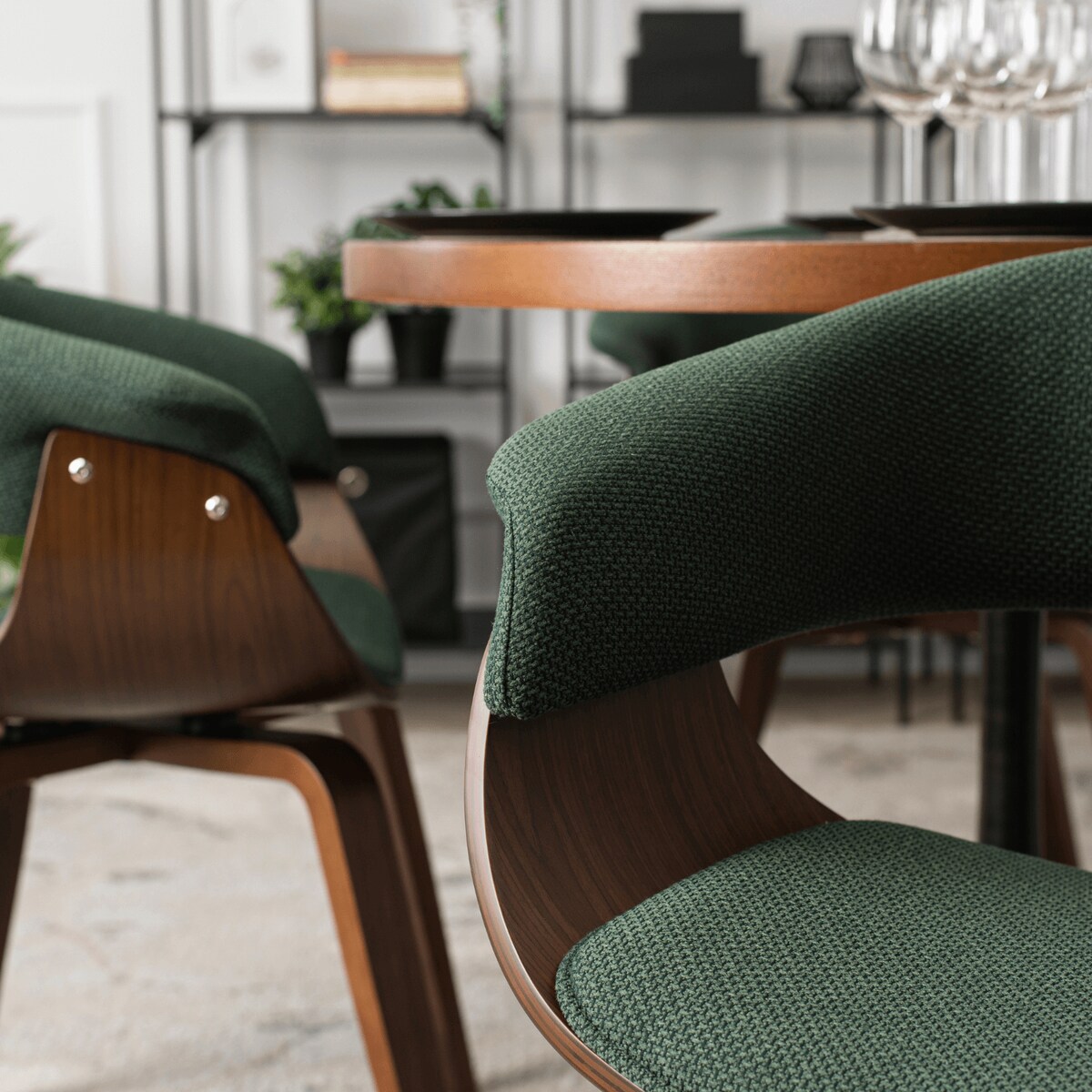 Krzesło Tapicerowane Loftowe Drewno Gięte GARY 2 Zielone Do Salonu Loft