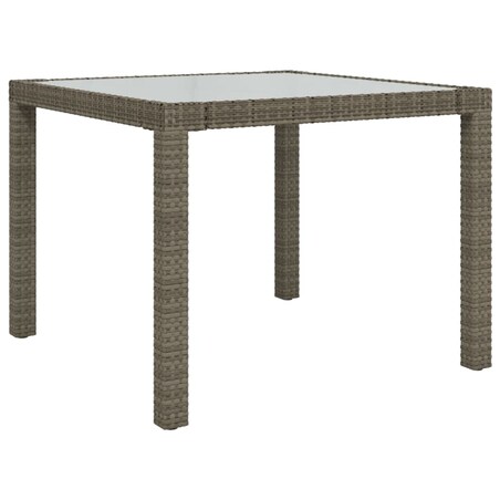 vidaXL Stół ogrodowy, 90x90x75 cm, szkło i rattan PE, szary