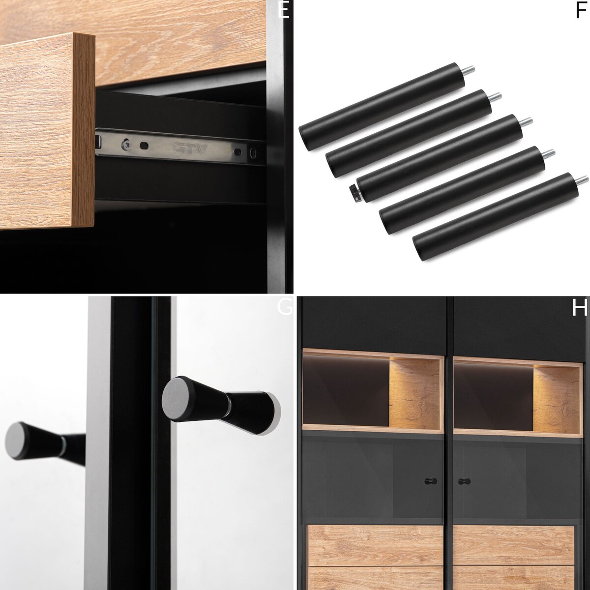 KONSIMO LOFTY Witryna dwudrzwiowa w stylu loft na wysokich nogach