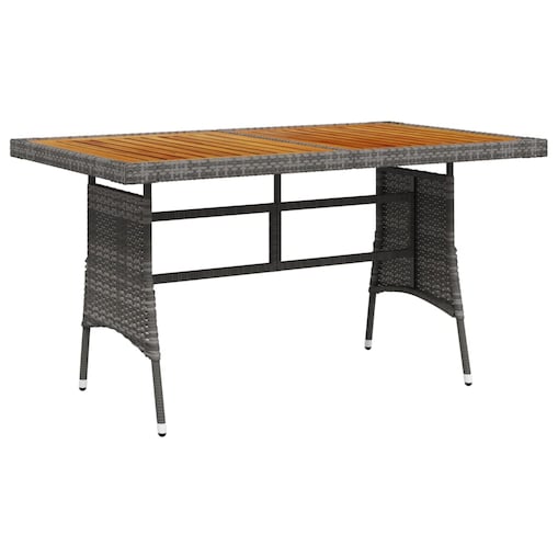 vidaXL Stół ogrodowy, szary, 130x70x72 cm, rattan PE i drewno akacjowe