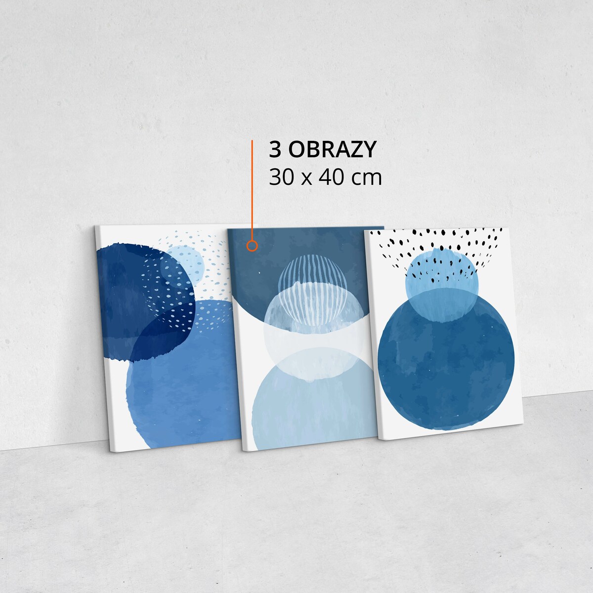 OBRAZY NA PŁÓTNIE SET AKWARELOWE NIEBIESKIE KOŁA ABSTRAKCJA 90x40cm