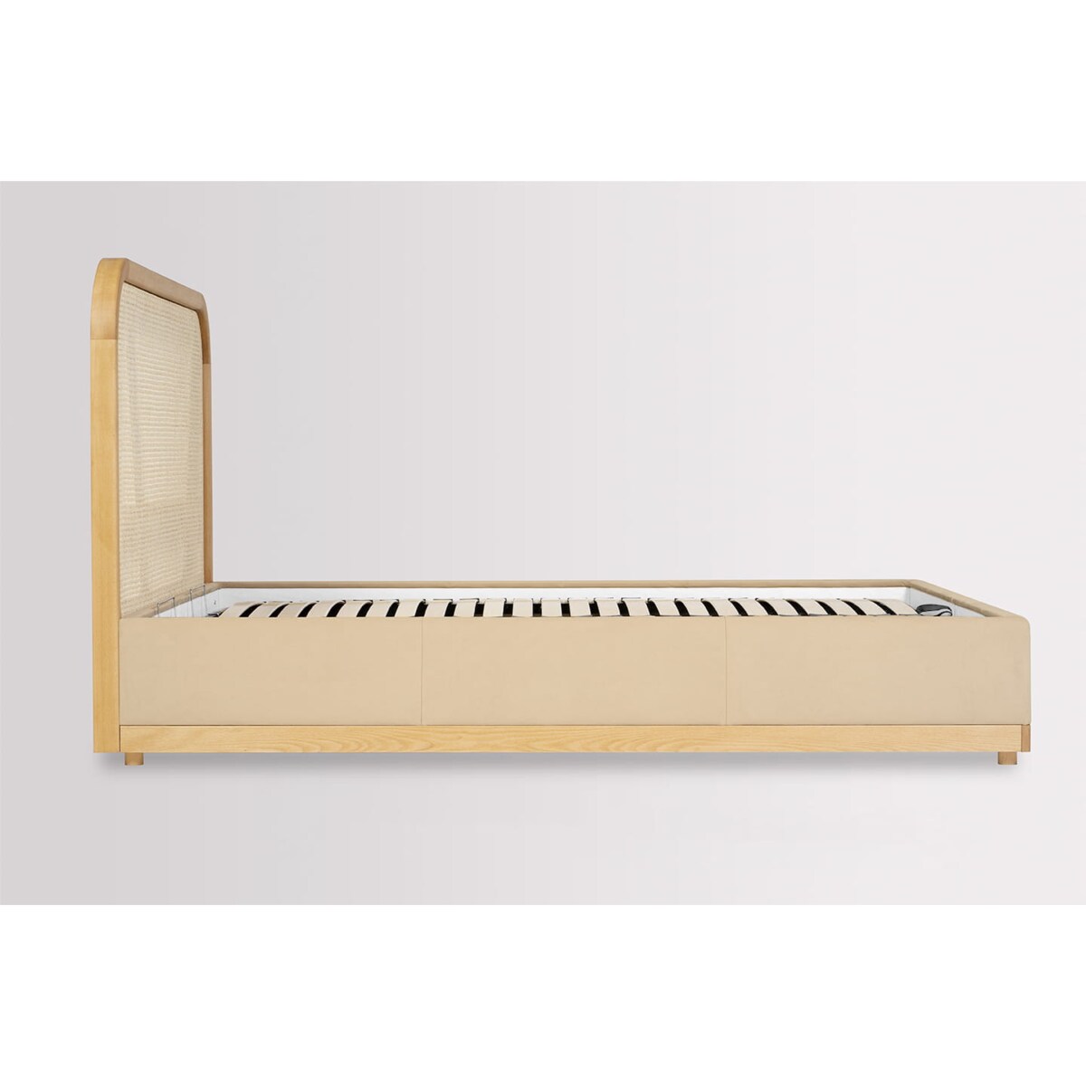 Łóżko Japandi (160X200) z pojemnikiem na pościel w tkaninie Tierra 02