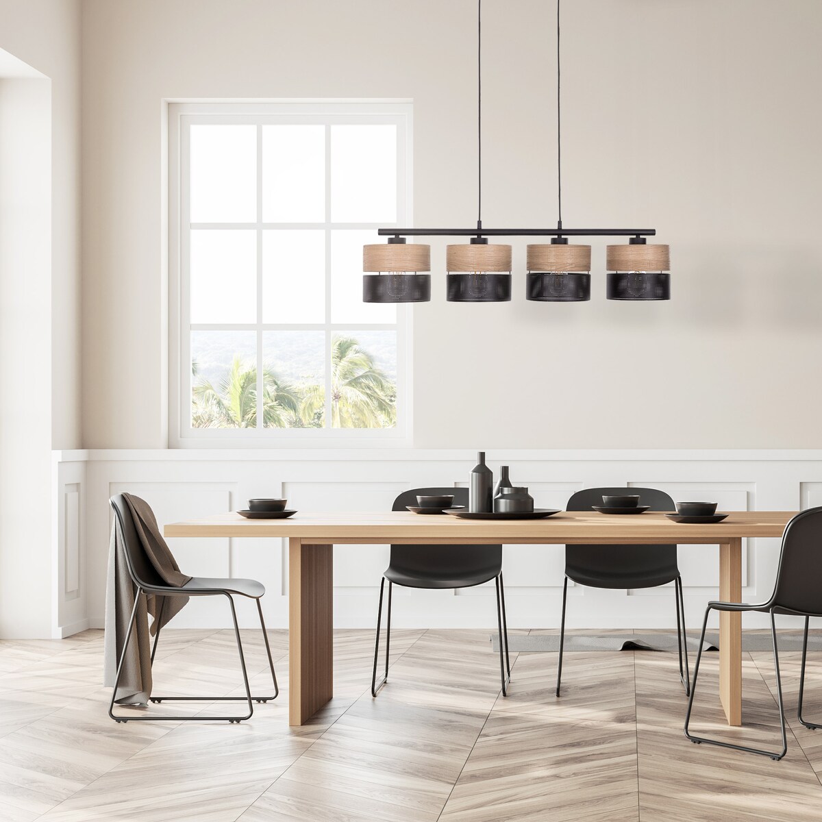 Lampa wisząca TK Lighting NICOL 4802 czarno-beżowa 4xE27 regulowana wysokość nad stół do salonu jadalni kuchni