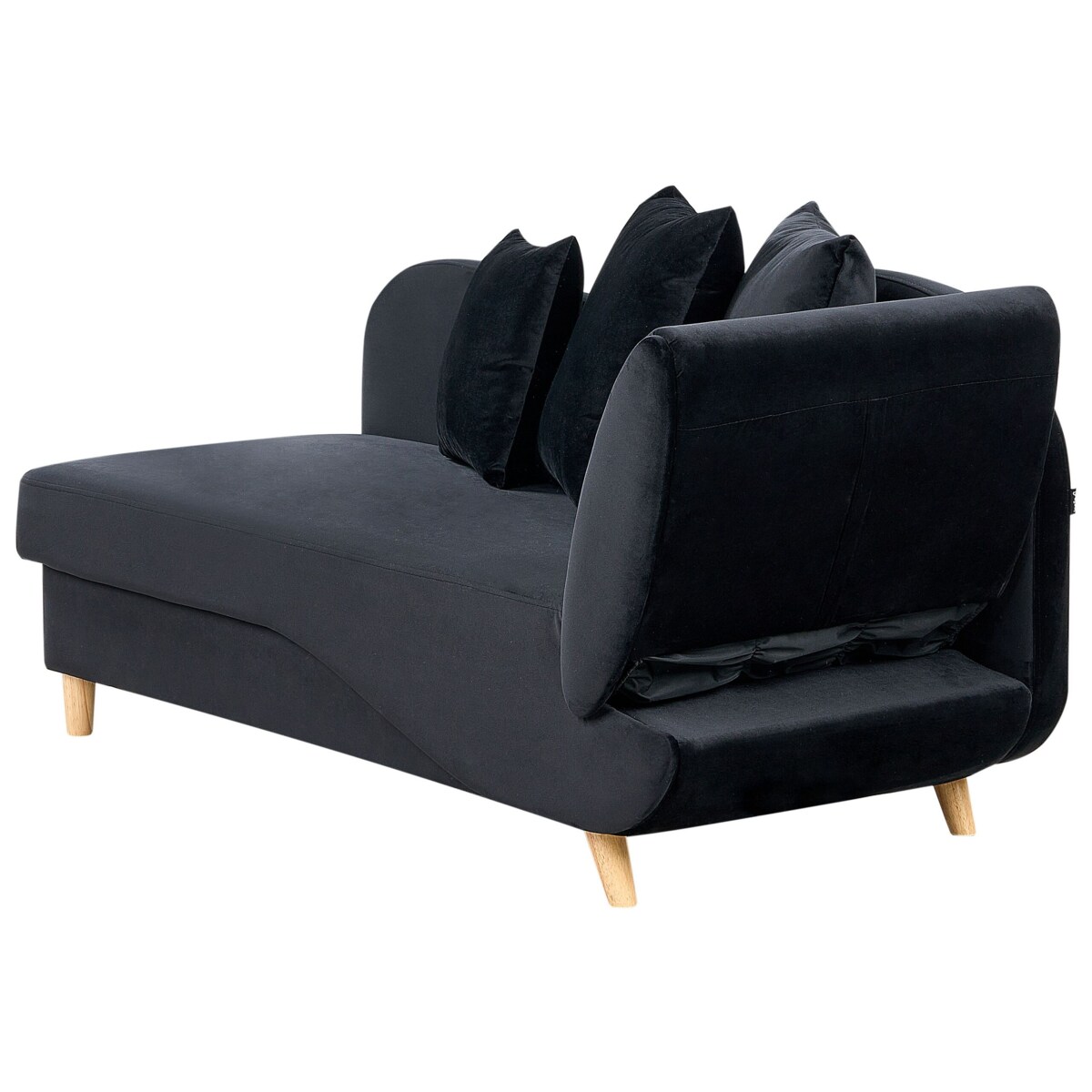 Szezlong welurowy z pojemnikiem prawostronny czarny MERI II