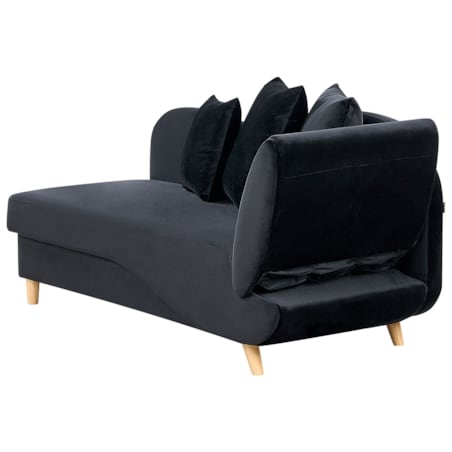 Szezlong welurowy z pojemnikiem prawostronny czarny MERI II