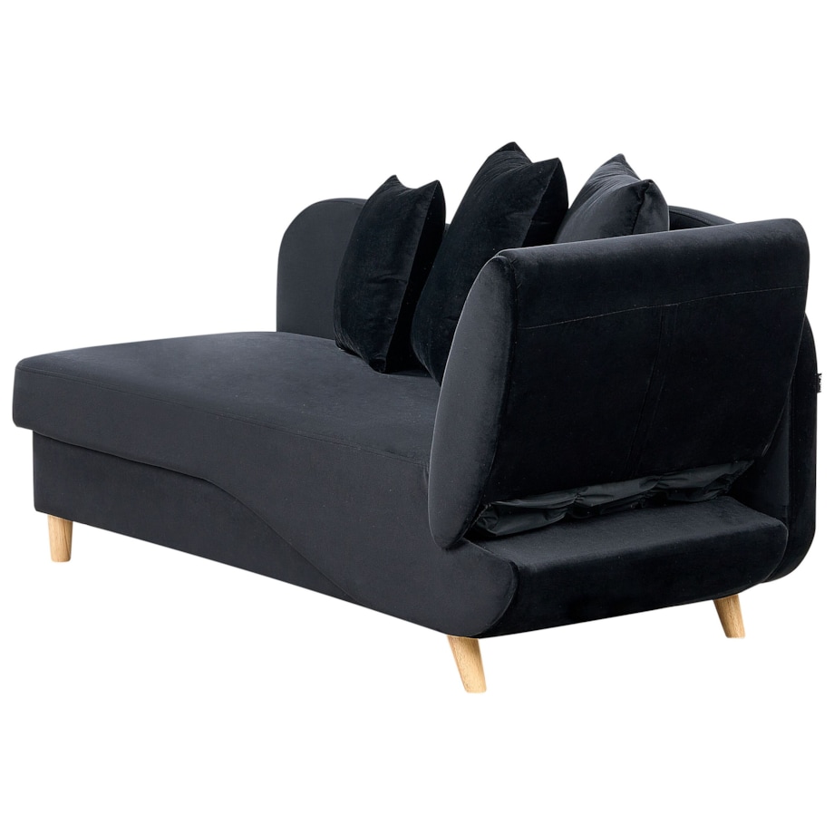 Szezlong welurowy z pojemnikiem prawostronny czarny MERI II