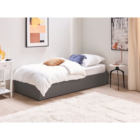 Łóżko z pojemnikiem tapicerowane 90 x 200 cm szare DINAN