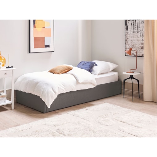 Łóżko z pojemnikiem tapicerowane 90 x 200 cm szare DINAN