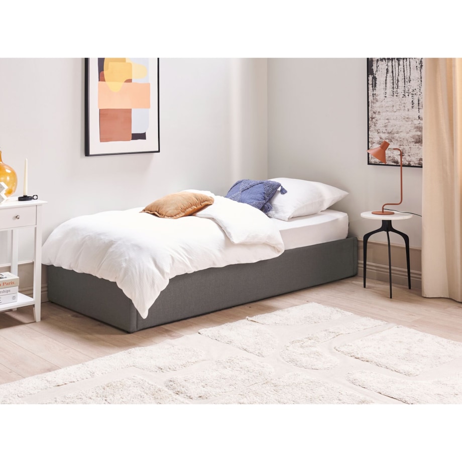 Łóżko z pojemnikiem tapicerowane 90 x 200 cm szare DINAN