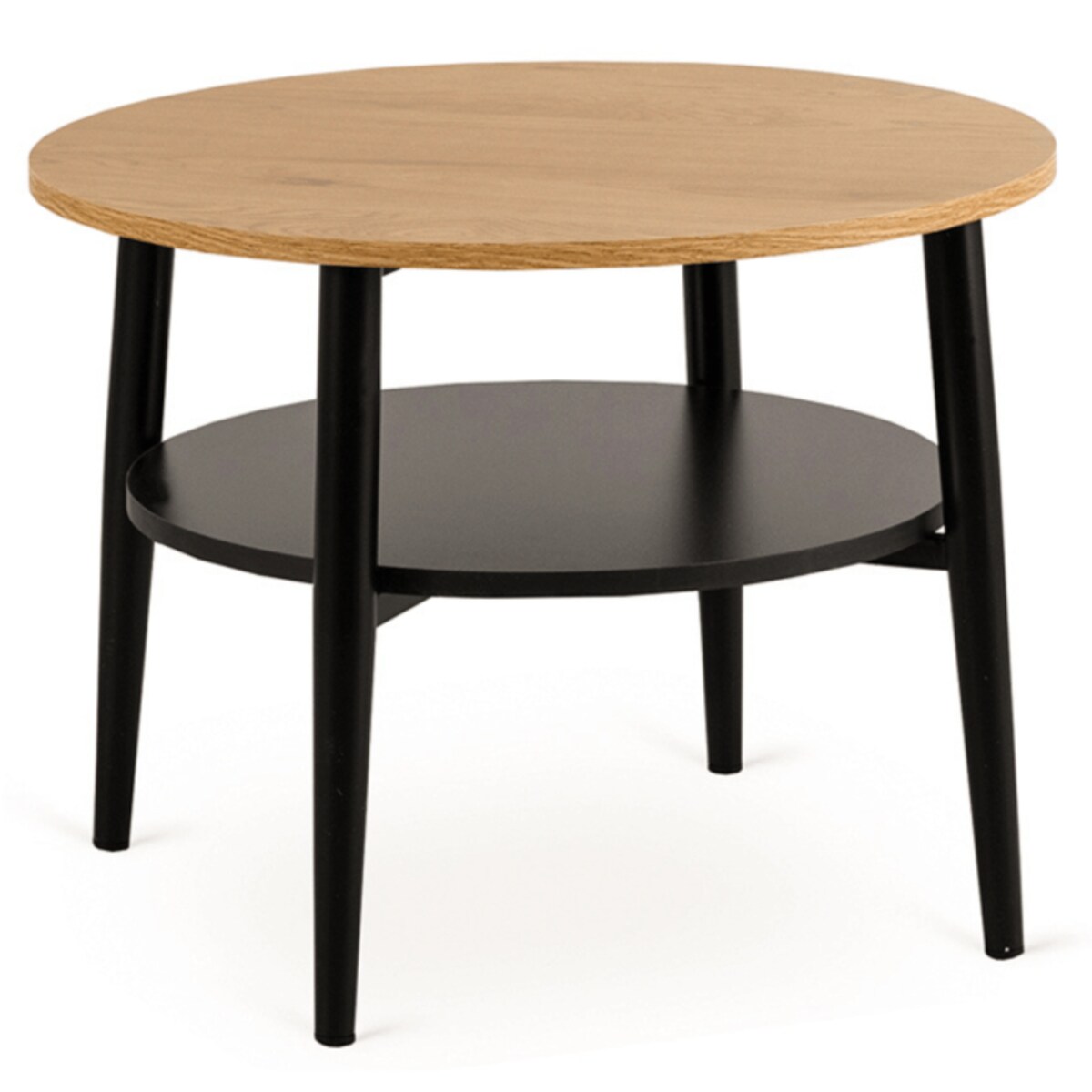 Stolik Kawowy Okrągły Skandynawski Ława Okrągła Dąb Złoty Czarny PAULO