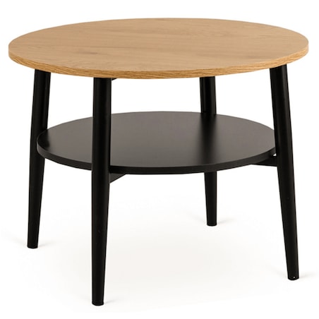 Stolik Kawowy Okrągły Skandynawski Ława Okrągła Dąb Złoty Czarny PAULO