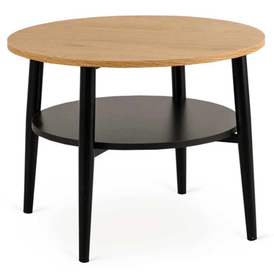 Stolik Kawowy Okrągły Skandynawski Ława Okrągła Dąb Złoty Czarny PAULO