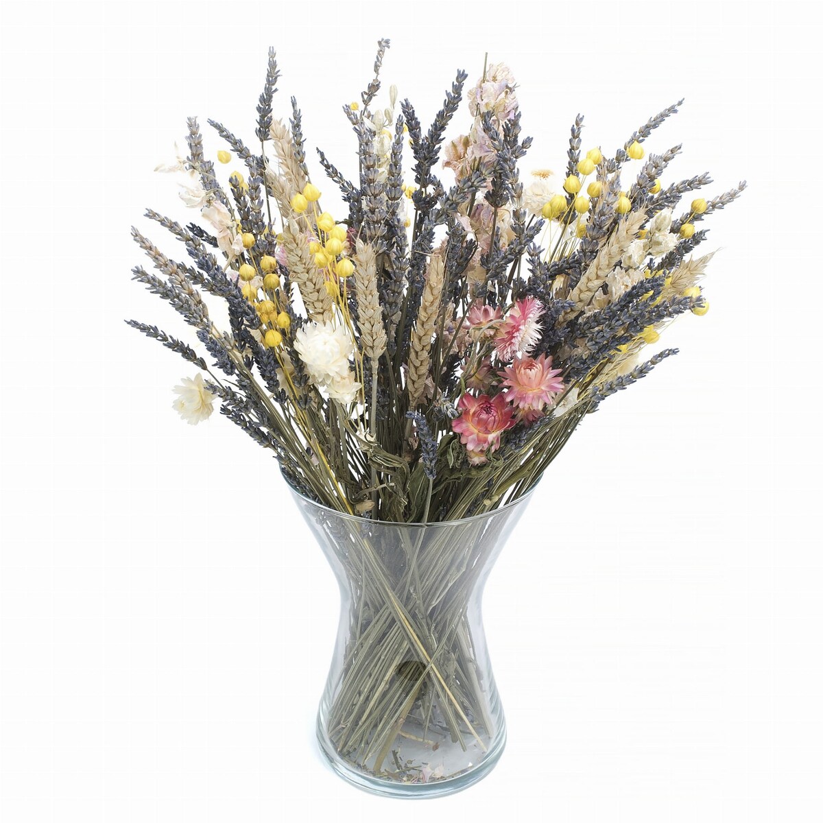 Zestaw suszonych kwiatów do wazonu Lavenda - len, lawenda, pszenica