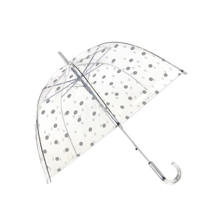 Długi parasol przezroczysty kopuła, srebrne grochy