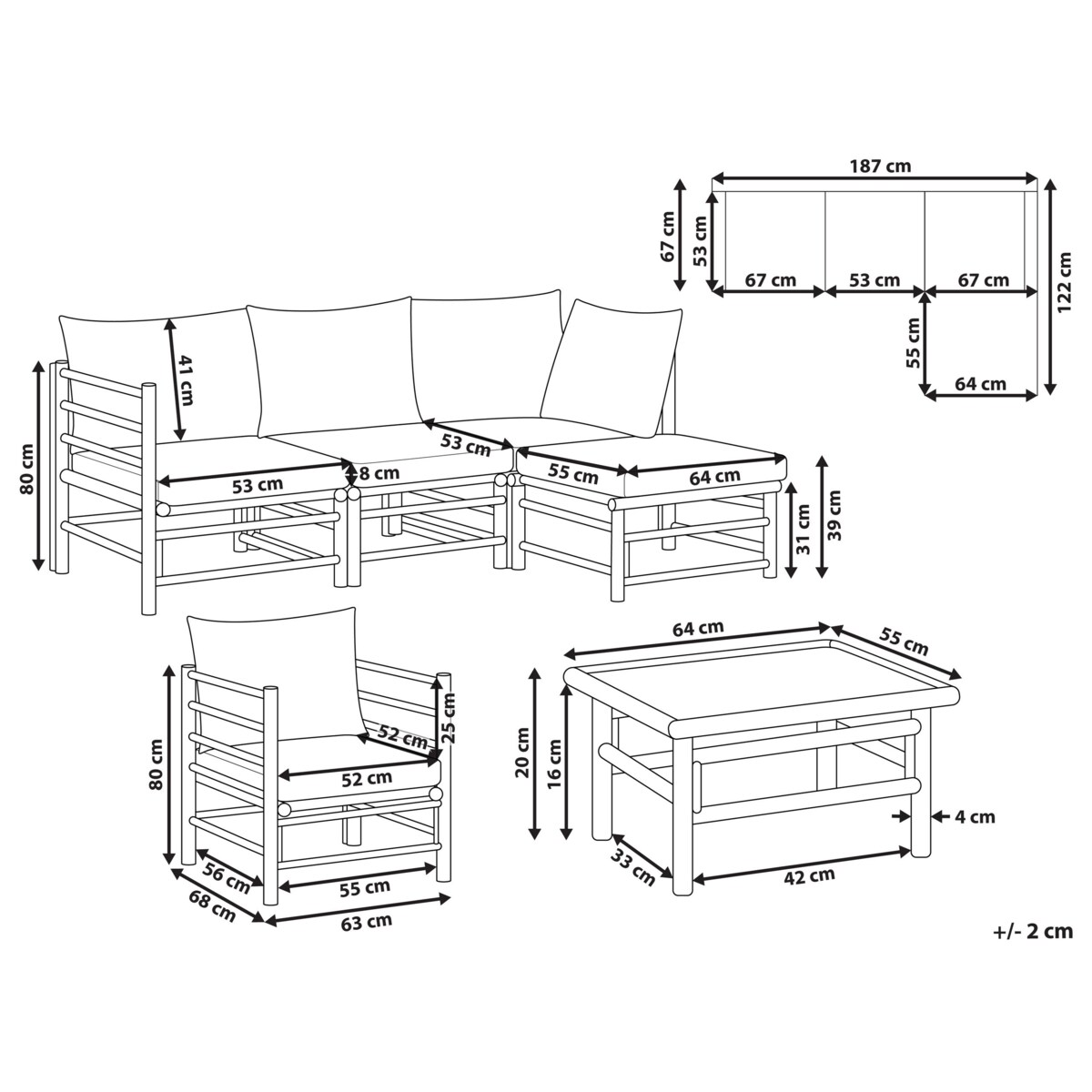 Zestaw ogrodowy ze stolikiem dla 5 osób CERRETO Lewostronny Drewno bambusowe Złamana biel