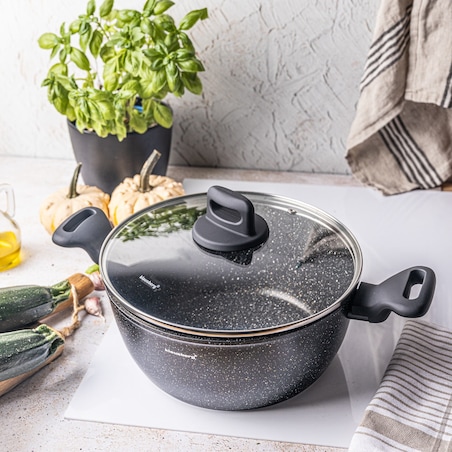 Garnek z powłoką marmurową czarny indukcja gaz 24cm 3.7L KLAUSBERG