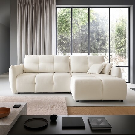 Narożnik z funkcją spania do salonu BOSE, prawostronny, śmietankowy