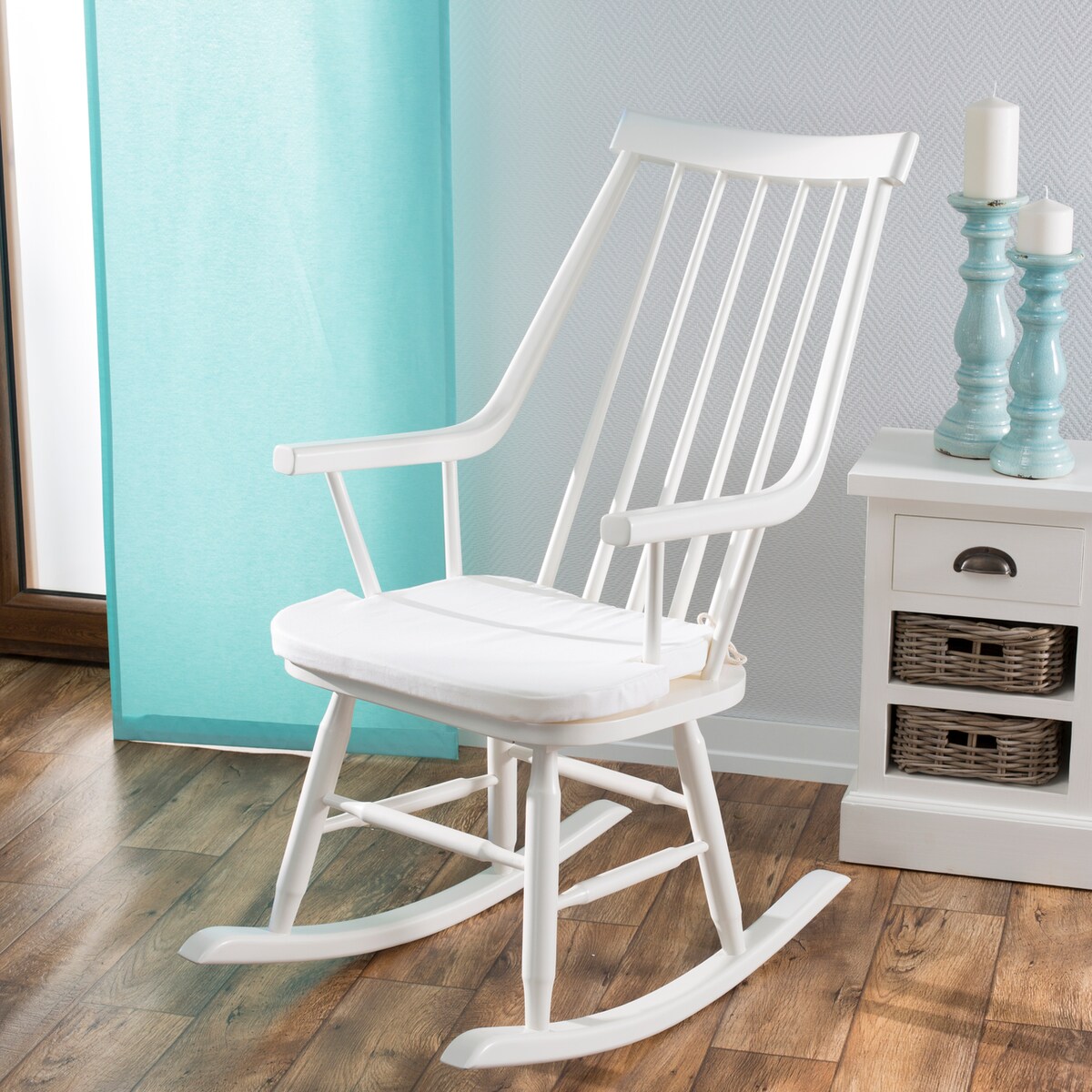 Fotel bujany Henry white, 54 x 44 x 114 cm